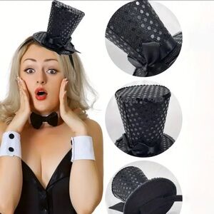 Elegant Black Polka Dot Mini Top Hat Headband